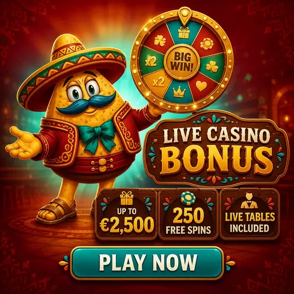 El Mariachi chip nacho che presenta la ruota bonus del live casino su Casinacho