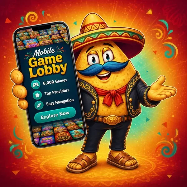 El Mariachi che presenta l'app mobile con griglia di giochi alla prima apertura della lobby mobile